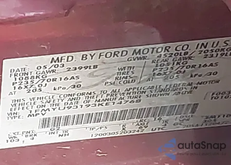 2003 Ford Escape Xlt из США, поврежденный, VIN 1FMYU93193KE14768